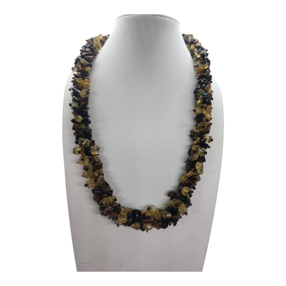 Handmade Tigers Eye Chip Bead Necklace Brown Black Statement Boho Artisan